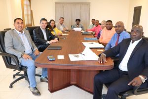 Executives from the Four Seasons Resort, Nevis meeting with the Nevis Island Administration Cabinet at Cabinet Room, Pinney’s Estate on May 08, 2019 (l-r) Mr. Philip Salud, Resort Manager; Mr. Gonzalo Güelman Ros, General Manager; Ms. Ivet Beltran, Director of People and Culture; Mr. Henry Ortega Torres, Director of Finance; Hon. Hazel Brandy-Williams; Mr. Gary Liburd, Chief Labour Officer; Hon. Eric Evelyn; Mrs. Hélène Ann Lewis, Legal Advisor; Hon. Troy Liburd; Mr. Stedmond Tross, Cabinet Secretary; and Hon. Alexis Jeffers, Deputy Premier of Nevis, at a Nevis Island Administration Cabinet meeting on May 08, 2019 at Pinney’s Estate