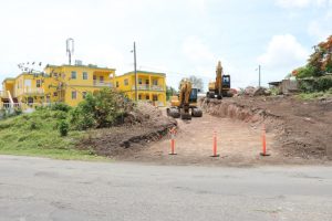 Ongoing road works for a safer intersection at the Cotton Ground junction with the Island Main Road by Surrey Paving & Aggregate Co. Caribbean Ltd, contractors for Phase 1 of the Nevis Island Administration’s Island Main Road Rehabilitation and Safety Improvement Project from Cotton Ground to Cliff Dwellers