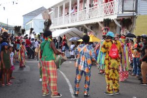 A masquerade group from St. Kitts taking part in Culturama 45 Cultural Street Parade in Charlestown on August 06, 2019