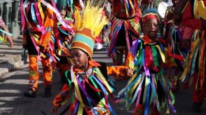 Two budding masqueraders taking part in Culturama 45 Cultural Street Parade in Charlestown on August 06, 2019