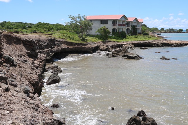 The eroding coastline at Fort Charles in Bath Village on September 27, 2019, which forms part of the Nevis Island Administration’s coastal protection plan