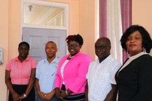 (L-r) Environmental Health Officers in the Environmental Health Unit Ms. Risa Paul and Mr. Patrick Newton; Hon. Hazel Brandy-Williams, Junior Minister of Health on Nevis; and from the Nevis Solid Waste Management Authority, Mr. Andrew Hendrickson, General Manager; and Ms. Latoya Kelly, Administrative Assistant; at Minister Brandy-Williams’ office in Charlestown on September 09, 2019