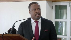 Hon. Mark Brantley, Premier of Nevis and Minister of Tourism, in the Nevis island Administration at a sitting of the Nevis Island Assembly in Chambers at Hamilton House on October 08, 2019
