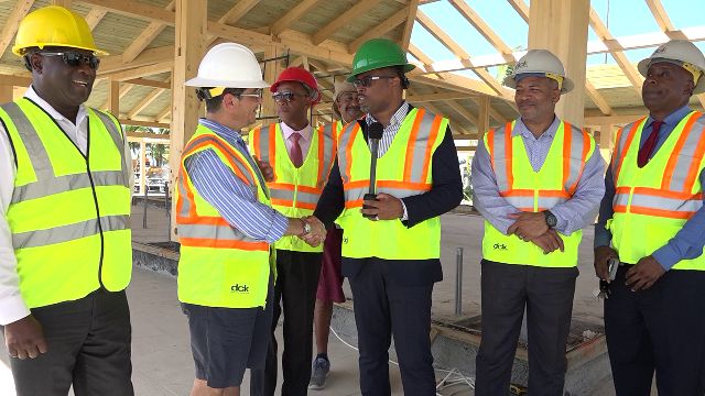 Mr. Gonzalo Gëlman Ros, General Manager of the Four Seasons Resort, Nevis; Hon. Mark Brantley, Premier of Nevis; and other members of the Nevis Island Administration Cabinet visiting the resort on September 30, 2019