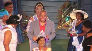 Hon. Eric Evelyn, Minister responsible for senior citizens on Nevis crowns Ms. Idella Wallace of Stoney Grove, as the new Miss Nevis Senior Queen, a pageant hosted by the Ministry of Social Development through the Department of Social Services, Senior Citizens Division at the Cultural Village, on October 25, 2019