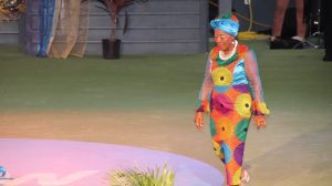 Govanie Butler on stage in the Eveningwear segment at the Miss Nevis Senior Pageant hosted by the Ministry of Social Development through the Department of Social Services, Senior Citizens Division at the Cultural Village on October 26, 2019