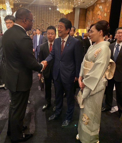 Hon. Mark Brantley, Minister of Foreign Affairs with Prime Minister of Japan Shinzō Abe and his wife Akie Abe in Japan
