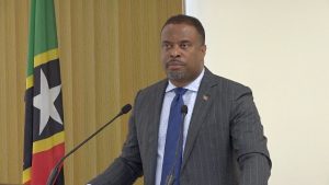 Hon. Mark Brantley, Premier of Nevis at his monthly press conference at Cabinet Room at Pinney’s Estate on October 31, 2019
