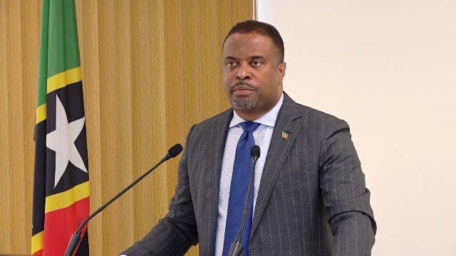 Hon. Mark Brantley, Premier of Nevis, at his monthly press conference at the Nevis Island Administration‘s Cabinet Room at Pinney’s Estate