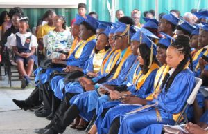 A section of graduands from the Charlestown Secondary School at the Charlestown Secondary School and Nevis Sixth Form College Graduation and Prize-giving Ceremony at the Nevis Cultural Village on November 13, 2019