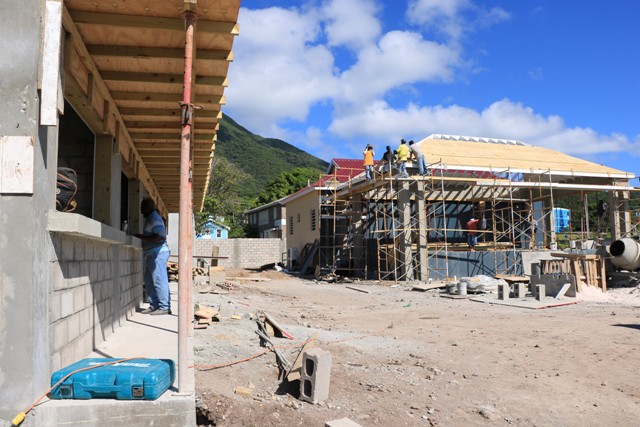 A section of the multi-purpose facility under construction at Market Shop in Gingerland on October 30, 2019