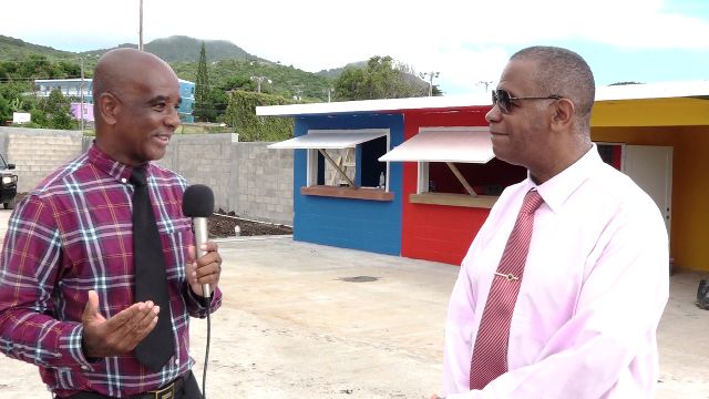 (L-r) Mr. Sterling Heyliger of Gingerland with Hon. Eric Evelyn, Minister of Social Development and Area Representative for the St. George’s Parish at the multi-purpose facility at Gingerland on November 25, 2019