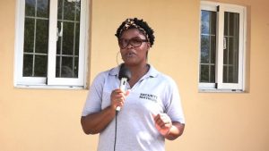 Ms. Sidonie Maynard of Gingerland with Hon. Eric Evelyn, Minister of Social Development and Area Representative for the St. George’s parish at the multi-purpose facility at Gingerland on November 25, 2019