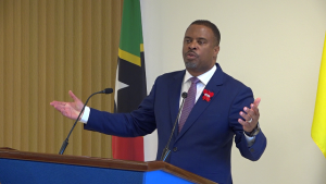 Hon. Mark Brantley, Premier of Nevis, at his monthly Press Conference in the Nevis Island Administration’s Cabinet Room at Pinney’s Estate on November 27, 2019