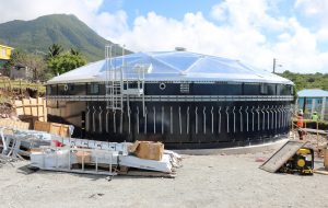 The new 400,000 gallon water tank under construction at Hamilton on January 16, 2020, as part of the Nevis Water Department’s Water Enhancement Project