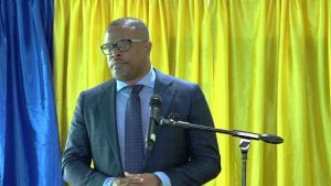 Hon. Mark Brantley, Premier of Nevis and Minister of Finance, delivering remarks on January 30, 2020, at the commencement ceremony of a new building which will house the Nevis Island Administration’s Treasury Department