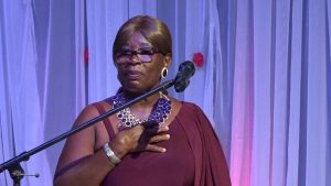 Ms. Earlene Maynard, a retiree from the Ministry of Education delivering a response on behalf of a group of 16 retirees at a Retirement Awards Ceremony and Cocktail held in their honour, hosted by the Ministry of Education, Library Services and Information Technology at the Nevis Performing Arts Centre at Pinney’s Estate on February 08, 2020