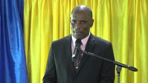 Mr. Colin Dore, Permanent Secretary in the Ministry of Finance in the Nevis Island Administration delivering remarks at the Official Opening of the Treasury and Inland Revenue Department Building Complex in Charlestown on January 30, 2020