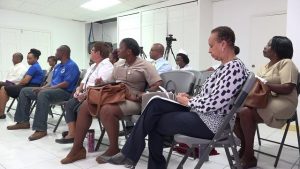 Frontline staff in the Ministry of Health on Nevis at a training session by representatives from the Pan American Health Organisation On March 20, 2020 at the Ministry of Gender Affairs conference room