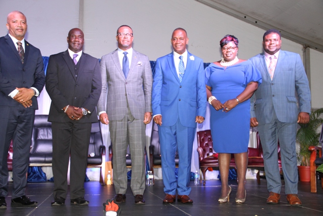 Ministers of the Nevis Island Administration Cabinet during the Inauguration Ceremony in 2017 (l-r) Hon. Spencer Brand; Hon. Alexis Jeffers; Hon. Mark Brantley, Premier of Nevis; Hon. Hazel Brandy-Williams; and Hon. Troy Liburd