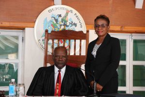 Hon. Farrel Smithen, President of the Nevis Island Assembly; and Ms. Myra Williams Clerk of the Assembly at the Nevis Island Assembly Chambers at Hamilton House (file photo)
