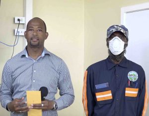 (l-r) Mr. Raoul Pemberton, Director of the Public Works Department on Nevis; and Mr. Rickardo Gittens, Equipment Dispatcher at the PWD