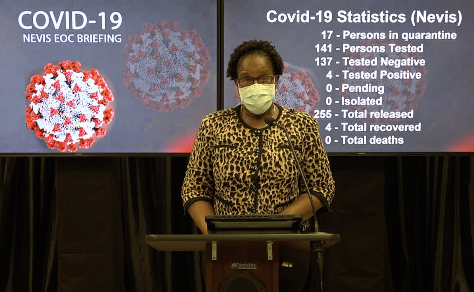 Dr. Judy Nisbett, Chairman of the Nevis COVID-19 EOC Briefing at the Emergency Operations Centre at Long Point on July 06, 2020