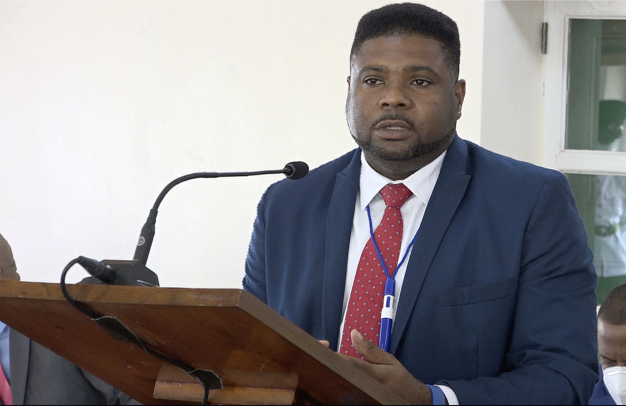 Hon. Troy Liburd, Junior Minister of Education in the Nevis Island Administration, making his presentation at a sitting of the Nevis Island Assembly Chambers at Hamilton House on July 02, 2020