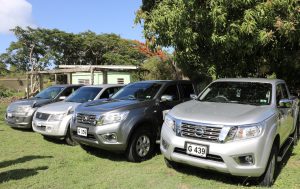 Four vehicles handed over to the Department of Agriculture by Hon. Alexis Jeffers, Deputy Premier of Nevis and Minister of Agriculture, on July 21, 2020, at the Prospect Agricultural Station for use in the support of the farming sector on Nevis