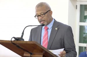 Hon. Spencer Brand, Minister of Posts in the Nevis Island Administration, making his presentation at a sitting of the Nevis Island Assembly in Chambers on July 02, 2020