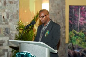 Mr. Gilroy Pultie, General Manager of the Nevis Electricity Company Limited delivering remarks at a cocktail and awards ceremony at the Nevis Performing Arts Centre on August 29, 2020, in celebration of the company’s 20th anniversary on September 01, 2020 (Photo courtesy the Nevis Electricity Company Limited)