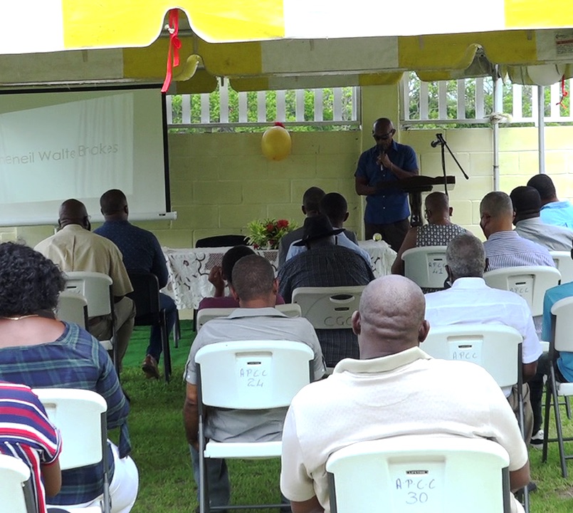 Former West Indies cricketer Keith Arthurton speaking at the opening of the new Livingstone Sargeant Cricket Practice Facility