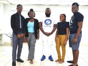 Executive Members of the new Concerned Citizens Movement Youth Arm (l-r) Zidan Wilkin, Vice president; Catherine Seabrookes-Wilkinson, secretary; Jermaine Arthurton, president; Nykeisha Henry, public relations officer; and Chris Clarke, treasurer (photo courtesy the Concerned Citizens Movement)