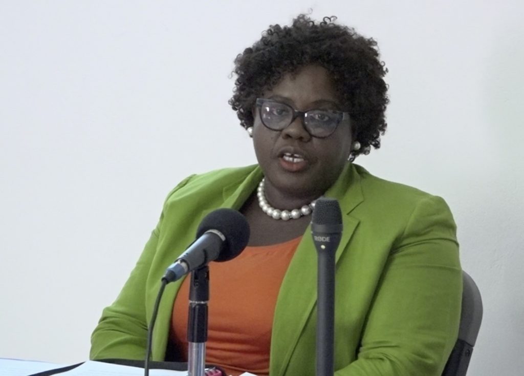 Hon. Hazel Brandy Williams, Junior Minister responsible for Gender Affairs in the Nevis Island Administration delivering remarks at the closing ceremony for a Business Boot Camp hosted by the Gender Affairs Division on August 12, 2020, at the GMBC Building in Charlestown