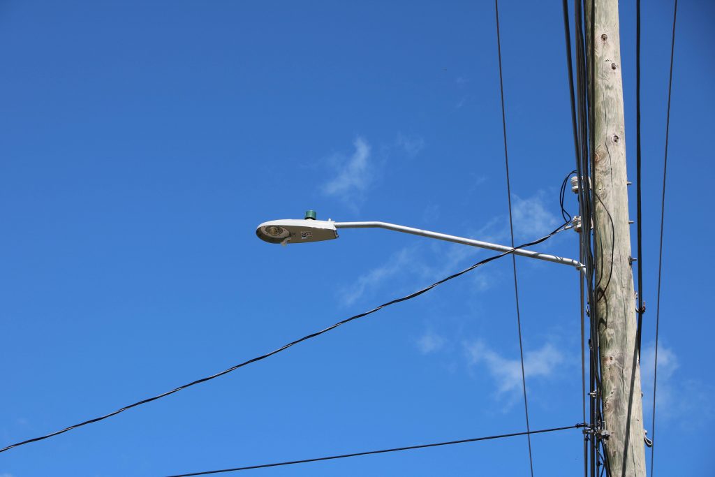 One of the LED street lights installed along the Island Main Road as part of the Nevis Electricity Company Limited Street Lighting Replacement Project