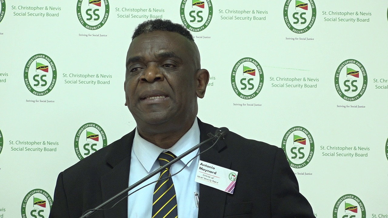 Mr. Antonio Maynard, Director of the St. Christopher & Nevis Social Security Board, delivering remarks at a symposium for self-employed persons at the St. Paul’s Anglican Church Hall in Charlestown on August 19, 2020