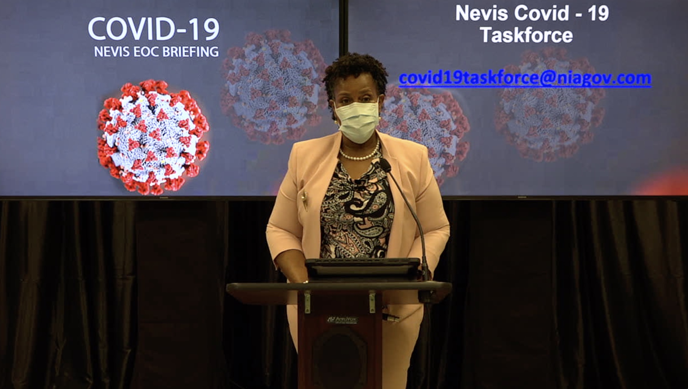 Dr. Judy Nisbett, Chair of the Nevis COVID-19 Task Force making her presentation at the Nevis COVID-19 Emergency Operations Centre Briefing at Long Point on September 28, 2020