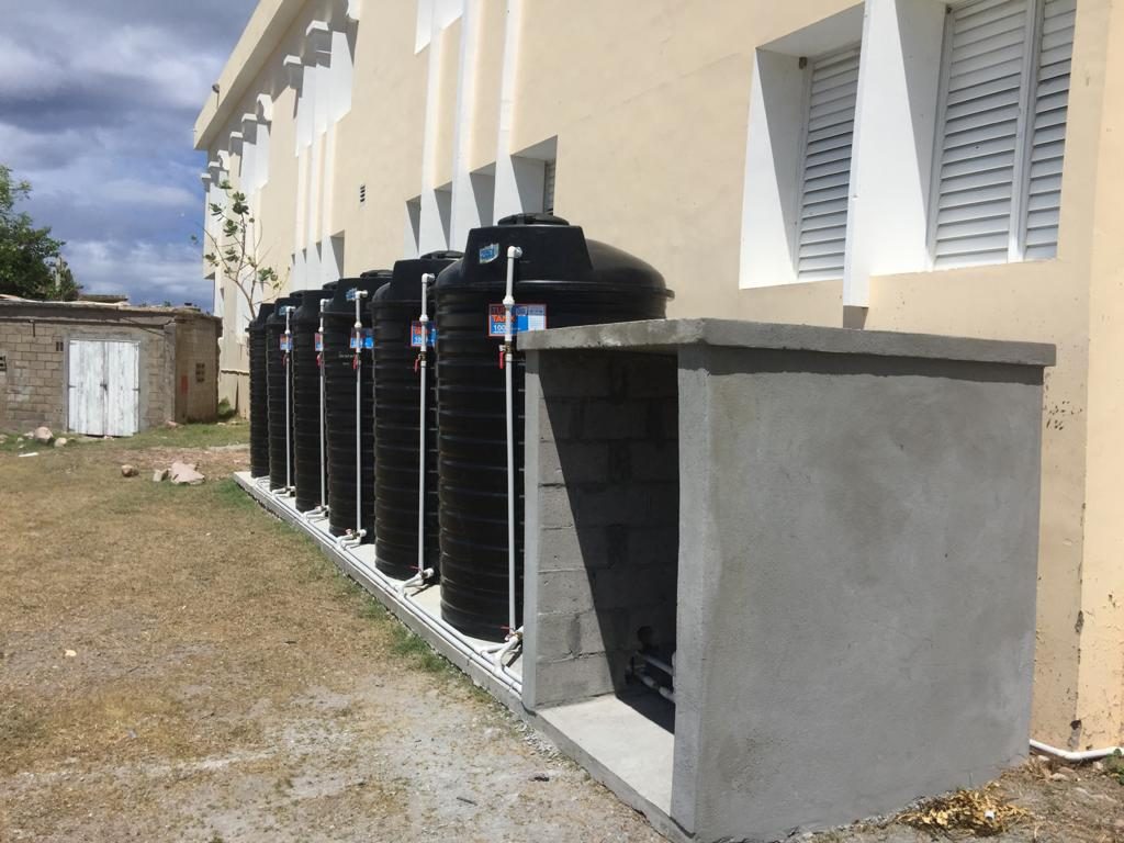 Six water tanks recently installed at the Charlestown Secondary School as part of a US$200,000 climate change adaptation project in St. Kitts and Nevis, funded by the United States Agency for International Development in collaboration with the Caribbean Community Climate Change Centre