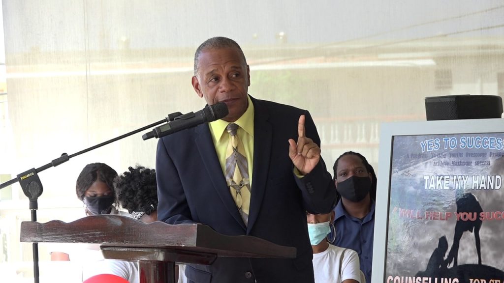 Hon. Eric Evelyn, Minister of Youth and Social Development in the Nevis Island Administration declaring the Yes To Success (YTS) skills training and diversion site in Pinney's Estate open on October 27, 2020
