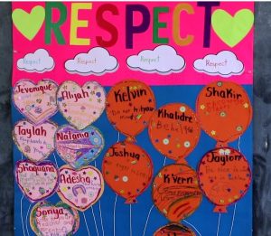 The winning poster from students of Grade 2-2 at the Ivor Walters Primary School on display for the anti-bullying Virtues Project on October 09, 2020