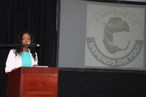 Ms. Jadine Yarde, Chief Executive Officer of the Nevis Tourism Authority, delivering remarks at the launch of the joint health/tourism campaign “Today4Tomorrow” at the St. Paul’s Anglican Church Hall on October 13, 2020