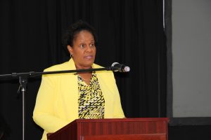 Dr. Judy Nisbett, Medical Officer in the Ministry of Health and Chair of the Nevis COVID-19 Task Force, delivering remarks on behalf of Junior Minister of Health Hon. Hazel Brandy-Williams at the launch of the joint health/tourism campaign “Today4Tomorrow” at the St. Paul’s Anglican Church Hall on October 13, 2020