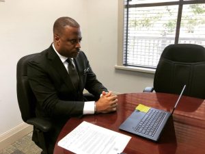 Hon. Mark Brantley, Minister of Foreign Affairs in St. Kitts and Nevis, during a virtual meeting with Her Excellency Vera Lucia dos Santos Caminha Campetti, Brazil Ambassador-designate to St. Kitts and Nevis on October 22, 2020