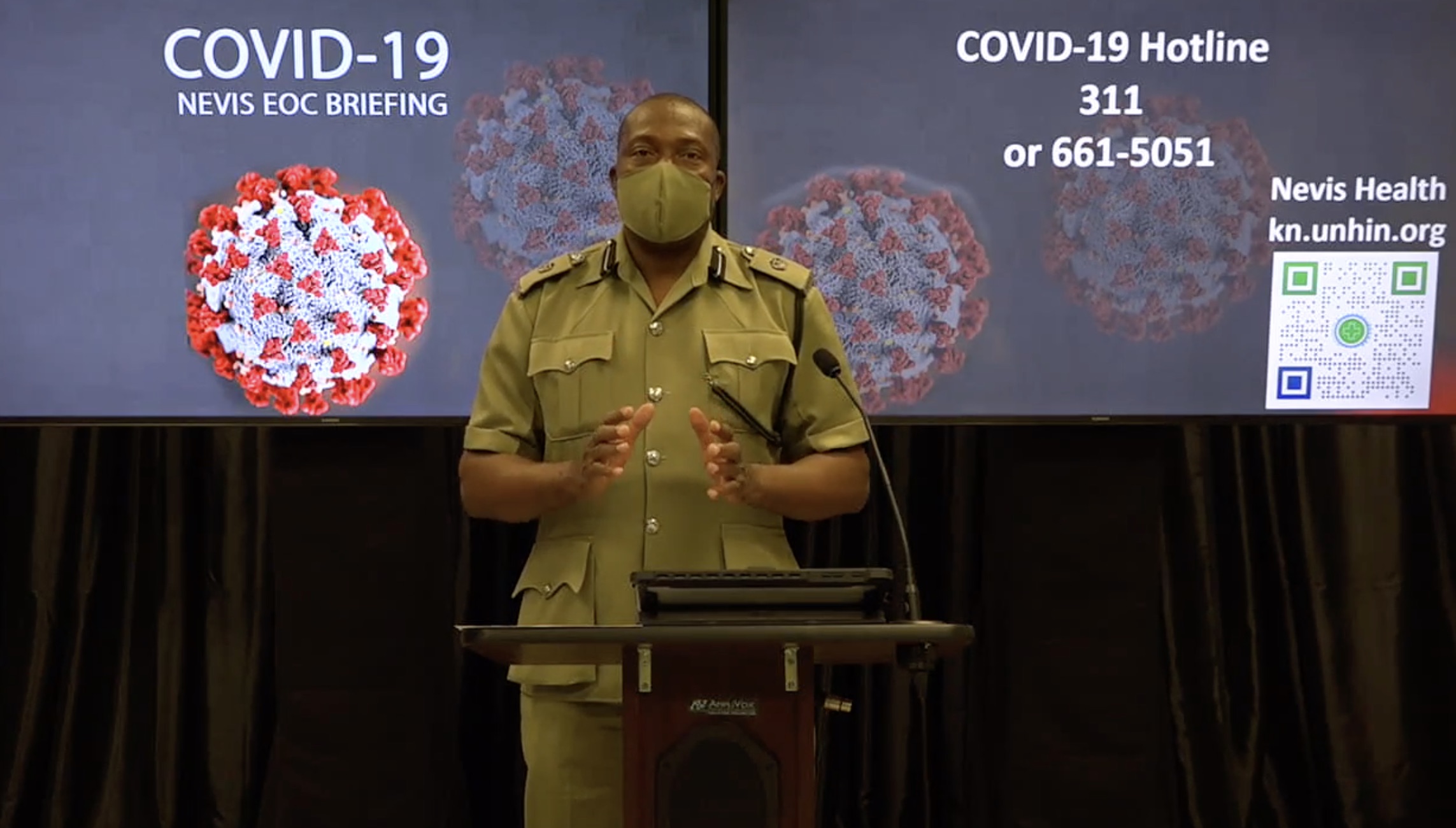 Superintendent Lyndon David, Divisional Commander of the Nevis Division of the Royal St. Christopher and Nevis Police Force, speaking at the Nevis COVID-19 Emergency Operations Centre Briefing on November 02, 2020