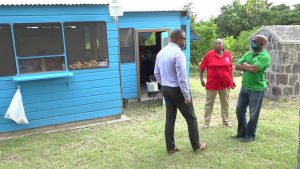 Premier of Nevis, Hon. Mark Brantley, Minister of Tourism in the Nevis Island Administration (left); with Ms. Patricia Thompson of the Nevisian Heritage Village (middle); and Hon. Lindsay Grant, Minister of Tourism in St. Kitts (right) during the St. Kitts Ministry of Tourism’s staff visit to Nevis on November 20, 2020 