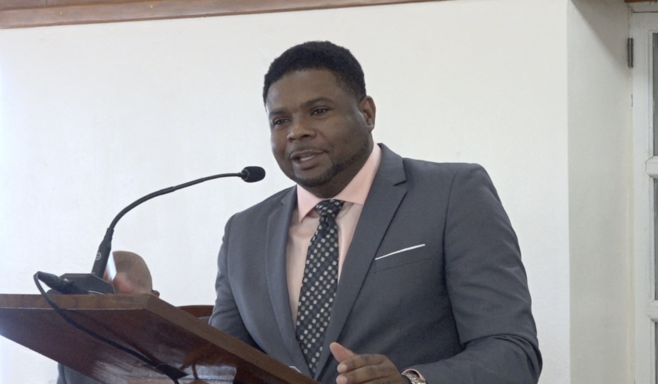 Hon. Troy Liburd Junior Minister of Education in the Nevis Island Administration making his presentation at a sitting of the Nevis Island Assembly in chambers at Hamilton House in Charlestown on November 05, 2020