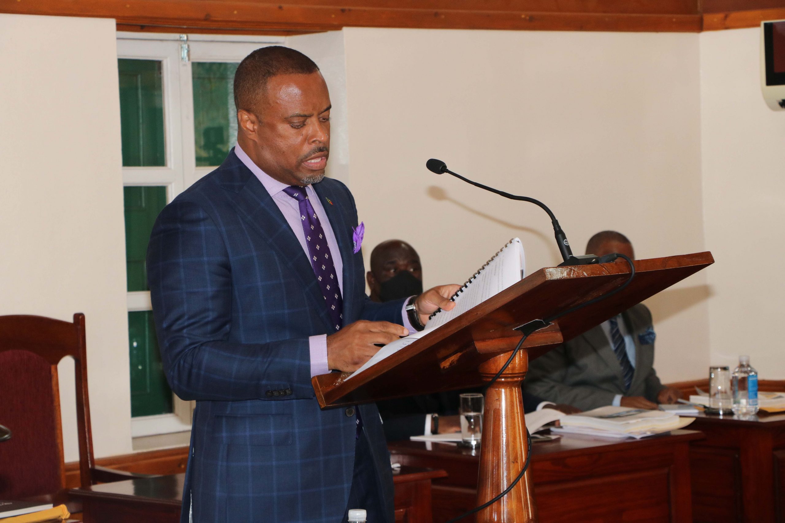 Hon. Mark Brantley, Premier of Nevis and Minister of Finance in the Nevis Island Administration delivering the 2021 Budget Address in Chambers at Hamilton House at a sitting of the Nevis Island Assembly on December 08, 2020