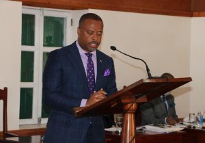 Hon. Mark Brantley, Premier of Nevis and Minister of Finance in the Nevis Island Administration delivering the 2021 Budget Address in the Nevis Island Assembly on December 08, 2020