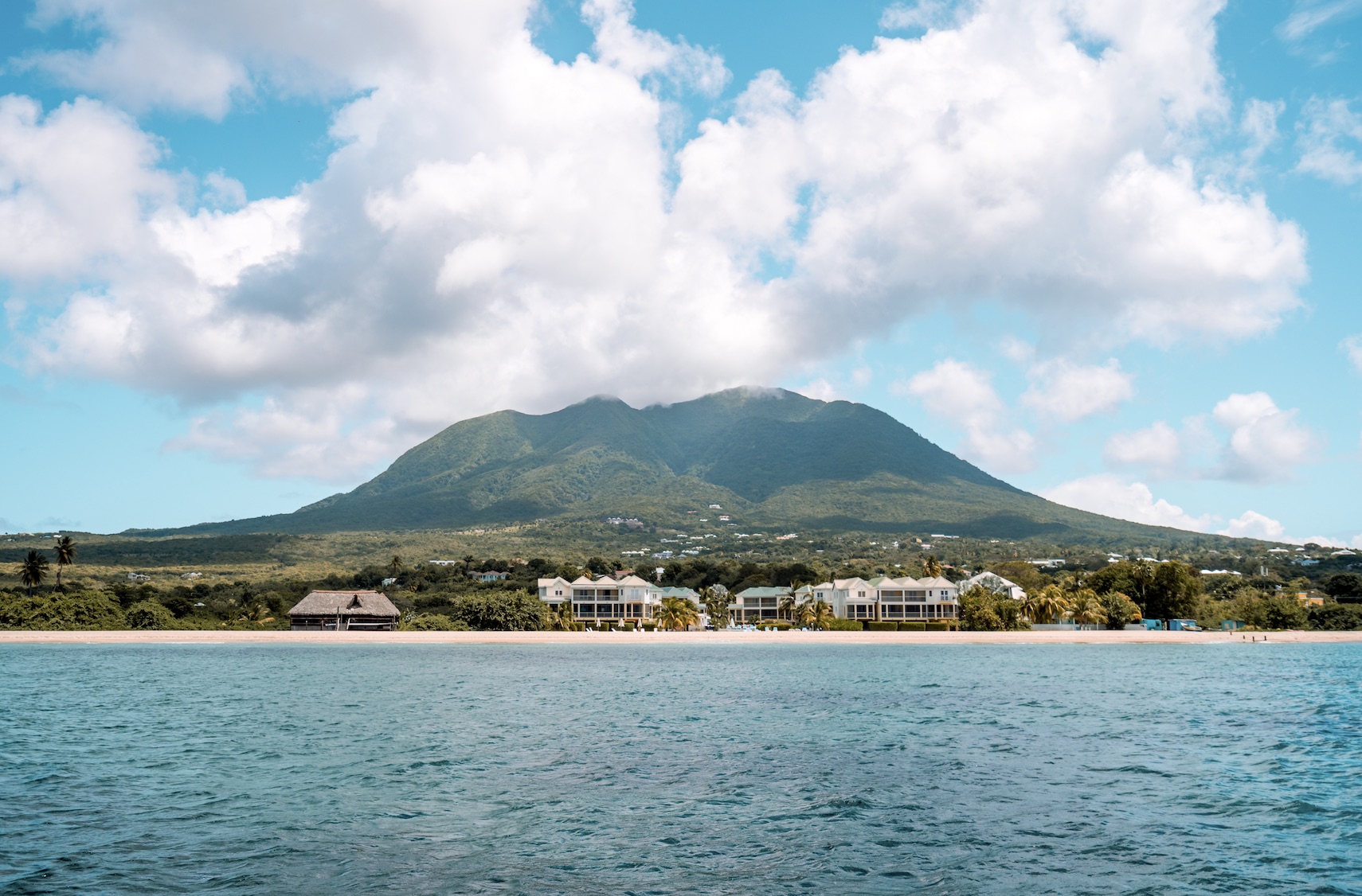 The view of Nevis from the Caribbean Sea with Mt. Nevis in the backdrop (photo provided