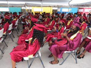 Some of the 53 graduands of the Nevis Sixth Form Graduating Class of 2020 at the Graduation Ceremony at the Graduation Ceremony at the Nevis Cultural Village on December 08, 2020 (photo by Lester Blackett)